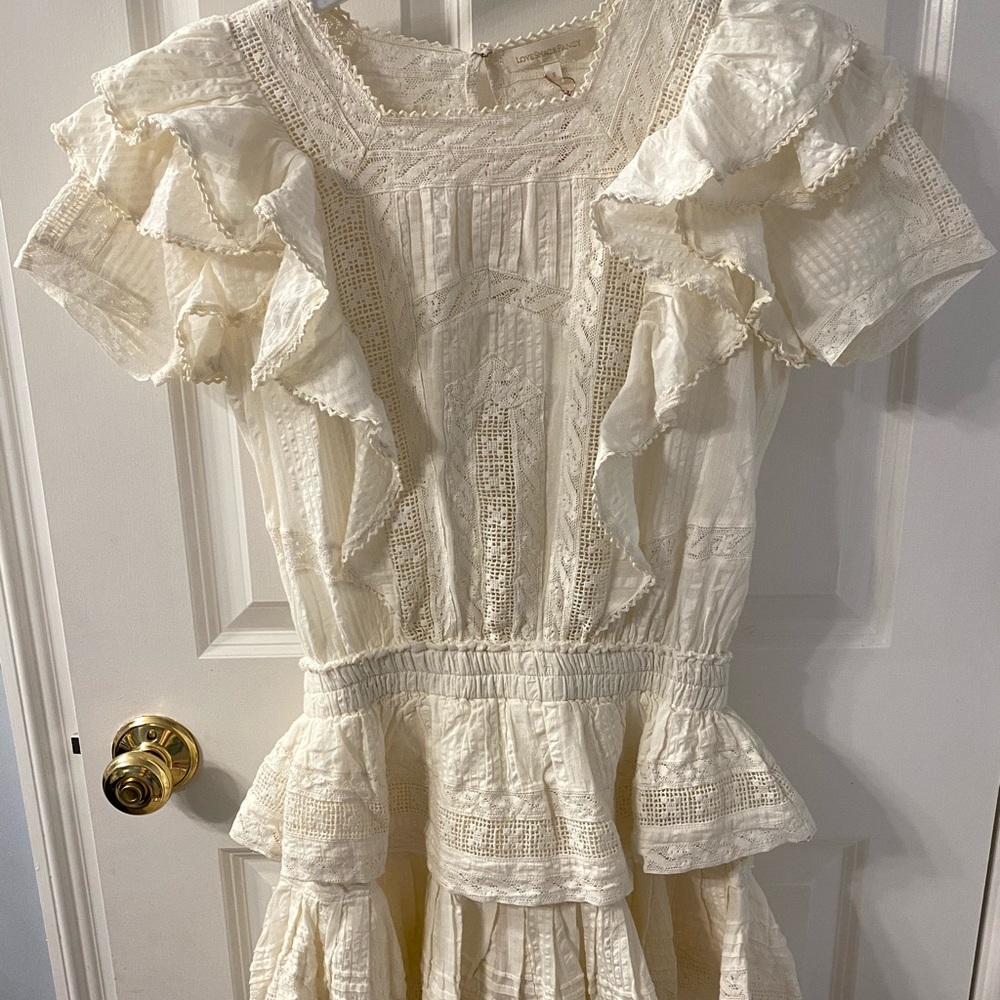 LoveShackFancy Stella Dress in Antique White, S